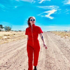 GARBO | HEY HEY X RED Utilitarian Womens Jumpsuit Zip Front RET $338 Size 36 XS